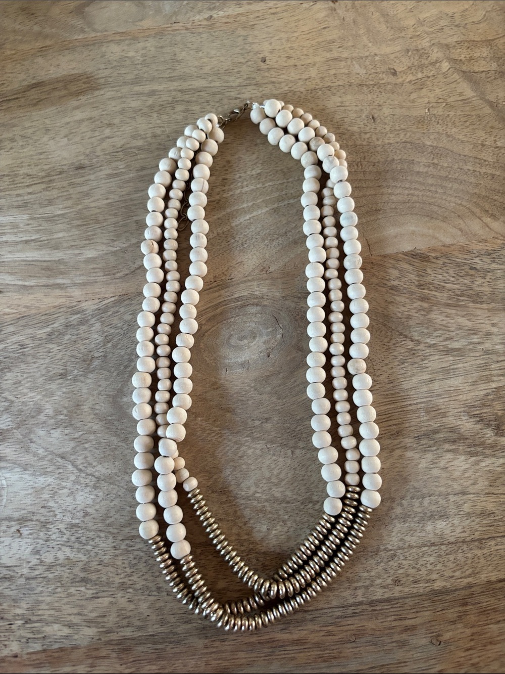 Erin McDermott Natural Wood Bead Multi-Strand Necklace with Gold Bead Accent